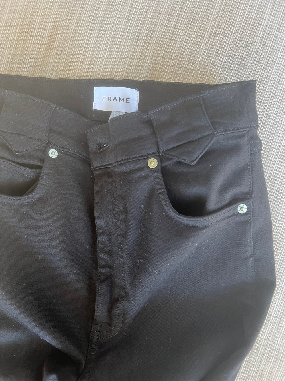 Frame Denim Black Skinny Jeans with Gold Rivets
